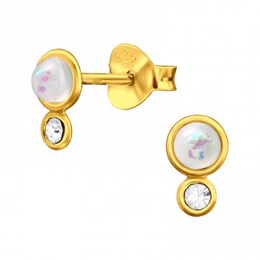 Double circle Golden white Opal - 925 Sterling Silver Ear Studs With Semi-Precious Stones A4S44643