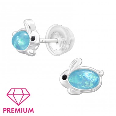 Rabbit with Opal - Premium* - 925 Sterling Silver Ear Studs With Semi-Precious Stones A4S46302