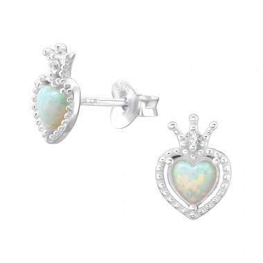 Crowned Heart - 925 Sterling Silver Ear Studs with semi-precious stones A4S46304