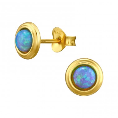 Gold plated Round with Opal - 925 Sterling Silver Ear Studs With Semi-Precious Stones A4S46653