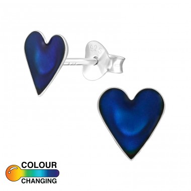 Heart with semi-preciuous stone - 925 Sterling Silver Ear Studs With Semi-Precious Stones A4S46840