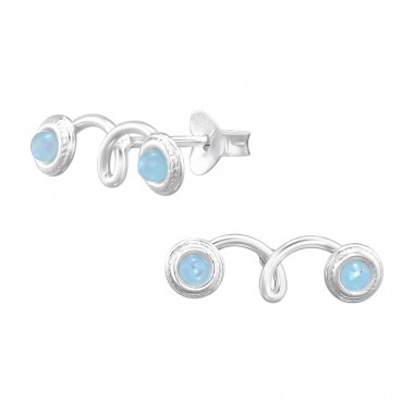 Round with Opal - 925 Sterling Silver Ear Studs With Semi-Precious Stones A4S46909