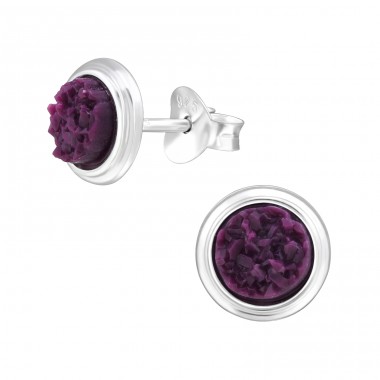 Round with stone - 925 Sterling Silver Ear Studs With Semi-Precious Stones A4S46972