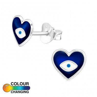 Evil Eye Heart - 925 Sterling Silver Ear Studs with semi-precious stones A4S47078