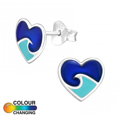 Wave Heart - 925 Sterling Silver Ear Studs with semi-precious stones A4S47079