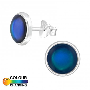 Round - 925 Sterling Silver Ear Studs with semi-precious stones A4S47080