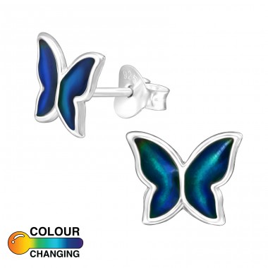 Butterfly with semi-precious stone - 925 Sterling Silver Ear Studs With Semi-Precious Stones A4S47082