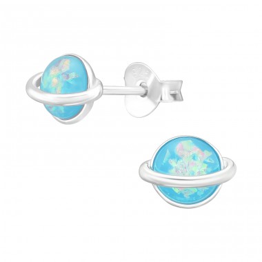 Saturn - 925 Sterling Silver Ear Studs with semi-precious stones A4S47293