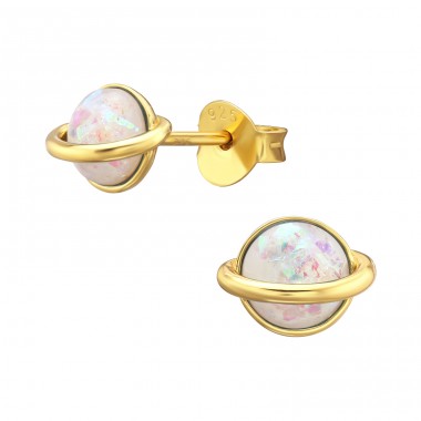 Saturn - 925 Sterling Silver Ear Studs with semi-precious stones A4S47294