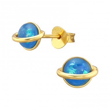 Saturn - 925 Sterling Silver Ear Studs with semi-precious stones A4S47295