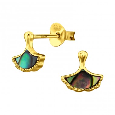 Leaf - 925 Sterling Silver Ear Studs with semi-precious stones A4S47719