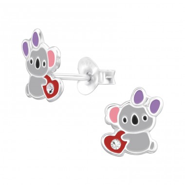 Koala with crystal - 925 Sterling Silver Ear Studs With Semi-Precious Stones A4S47727