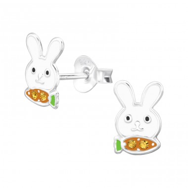 Rabbit with crystal - 925 Sterling Silver Ear Studs With Semi-Precious Stones A4S47728