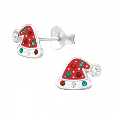 Santa Hat - 925 Sterling Silver Ear Studs with semi-precious stones A4S47730