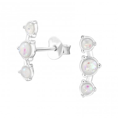 Curved  with semi-precious stones - 925 Sterling Silver Ear Studs With Semi-Precious Stones A4S48310