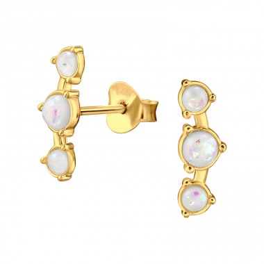 Golden Curved with semi-precious stones - 925 Sterling Silver Ear Studs With Semi-Precious Stones A4S48311