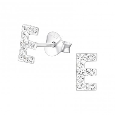 Initial E - 925 Sterling Silver Ear Studs with Crystal stones A4S16322