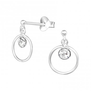 Circle - 925 Sterling Silver Ear Studs with Crystal stones A4S17891