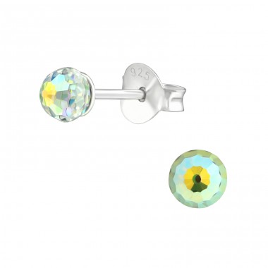 Round  With Genuine European Crystals - 925 Sterling Silver Lacrystale Silver Ear Studs A4S18370