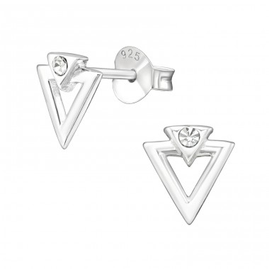 Triangle - 925 Sterling Silver Ear Studs with Crystal stones A4S18376