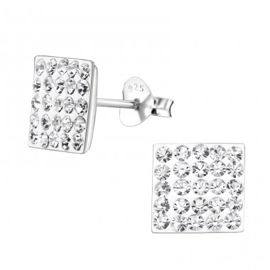 Square - 925 Sterling Silver Ear Studs with Crystal stones A4S183