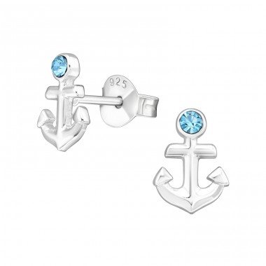 Anchor - 925 Sterling Silver Ear Studs with Crystal stones A4S19323