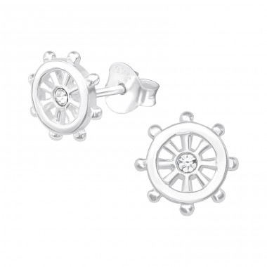 Ship's Wheel - 925 Sterling Silver Ear Studs with Crystal stones A4S19324