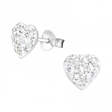 Heart - 925 Sterling Silver Ear Studs with Crystal stones A4S19335