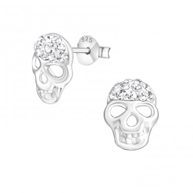 Skull - 925 Sterling Silver Ear Studs with Crystal stones A4S20376