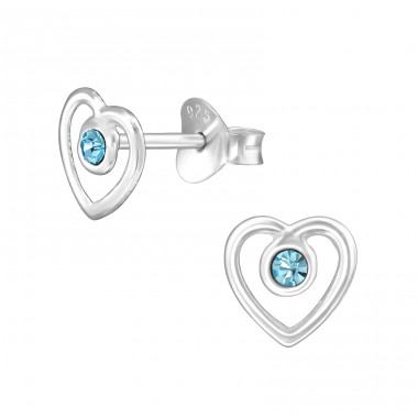 Heart - 925 Sterling Silver Ear Studs with Crystal stones A4S21540