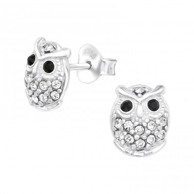 Owl - 925 Sterling Silver Ear Studs with Crystal stones A4S21728