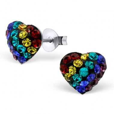 Heart - 925 Sterling Silver Ear Studs with Crystal stones A4S22073