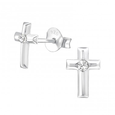 Cross - 925 Sterling Silver Ear Studs with Crystal stones A4S22341