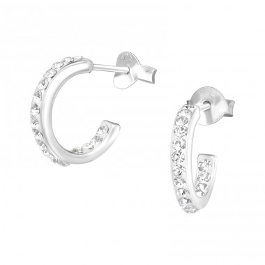 Semicircle Hoops - 925 Sterling Silver Ear Studs with Crystal stones A4S2326