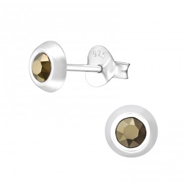 Round  With Genuine European Crystals - 925 Sterling Silver Lacrystale Silver Ear Studs A4S24385