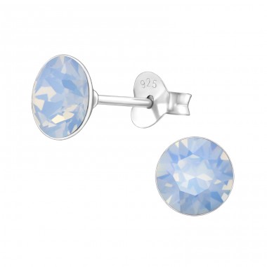 Round  With Genuine European Crystals - 925 Sterling Silver Lacrystale Silver Ear Studs A4S24386