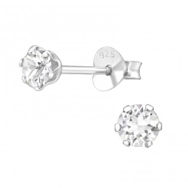 Round  With Genuine European Crystals - 925 Sterling Silver Lacrystale Silver Ear Studs A4S24390