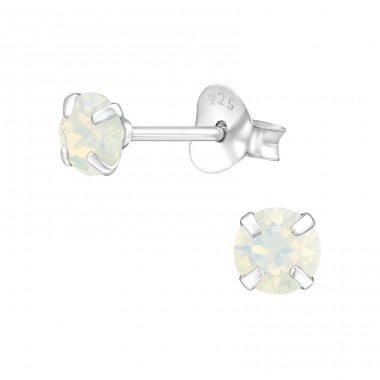 Round  With Genuine European Crystals - 925 Sterling Silver Lacrystale Silver Ear Studs A4S24392