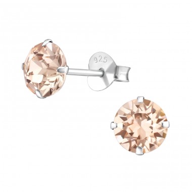 Round  With Genuine European Crystals - 925 Sterling Silver Lacrystale Silver Ear Studs A4S24393