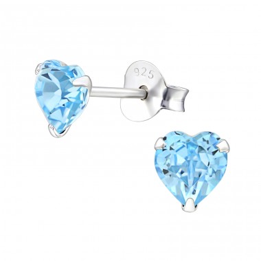 Heart  With Genuine European Crystals - 925 Sterling Silver Lacrystale Silver Ear Studs A4S24394