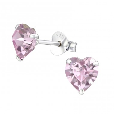 Heart  With Genuine European Crystals - 925 Sterling Silver Lacrystale Silver Ear Studs A4S24395