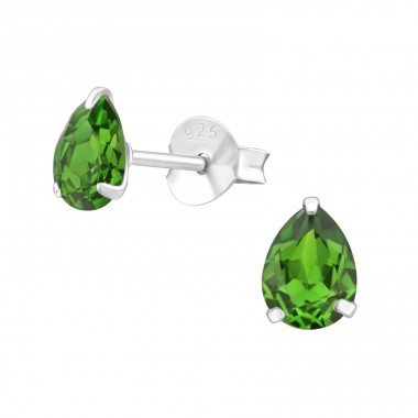 Pear  With Genuine European Crystals - 925 Sterling Silver Lacrystale Silver Ear Studs A4S24397