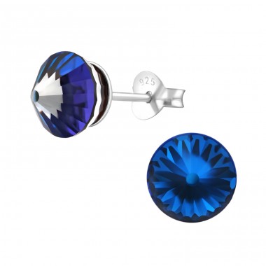 Cone  With Genuine European Crystals - 925 Sterling Silver Lacrystale Silver Ear Studs A4S24575