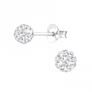 Ball  With Genuine European Crystals - 925 Sterling Silver Lacrystale Silver Ear Studs A4S24718