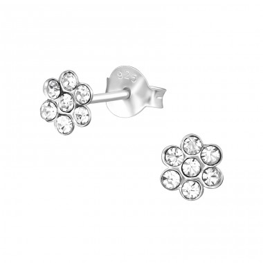 Flower - 925 Sterling Silver Ear Studs with Crystal stones A4S25671