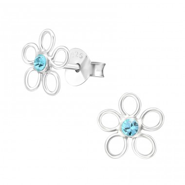 Flower - 925 Sterling Silver Ear Studs with Crystal stones A4S26224