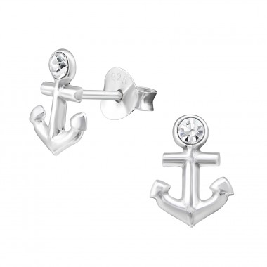 Anchor - 925 Sterling Silver Ear Studs with Crystal stones A4S26932