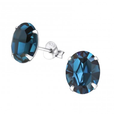 Oval  With Genuine European Crystals - 925 Sterling Silver Lacrystale Silver Ear Studs A4S27751