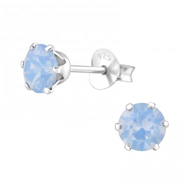 Round  With Genuine European Crystals - 925 Sterling Silver Lacrystale Silver Ear Studs A4S28084