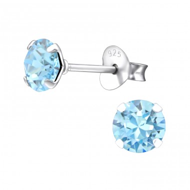 Round  With Genuine European Crystals - 925 Sterling Silver Lacrystale Silver Ear Studs A4S28148